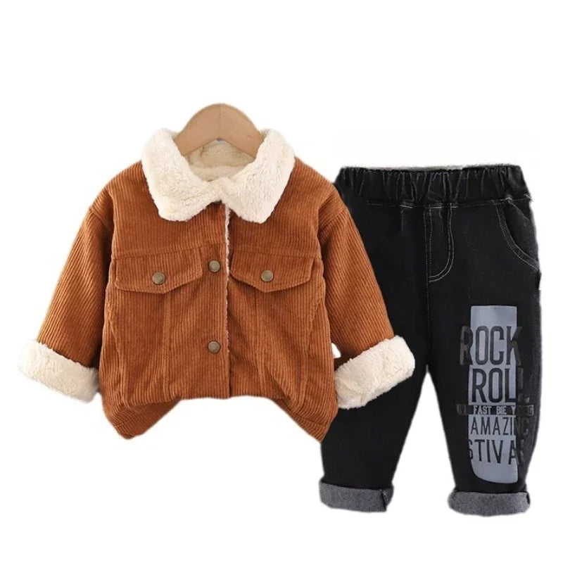 New Autumn Winter Fashion Baby Clothes Set Children Boys Thick Warm Jacket Pants 2Pcs/Set Toddler Girls Clothing Kids Tracksuits