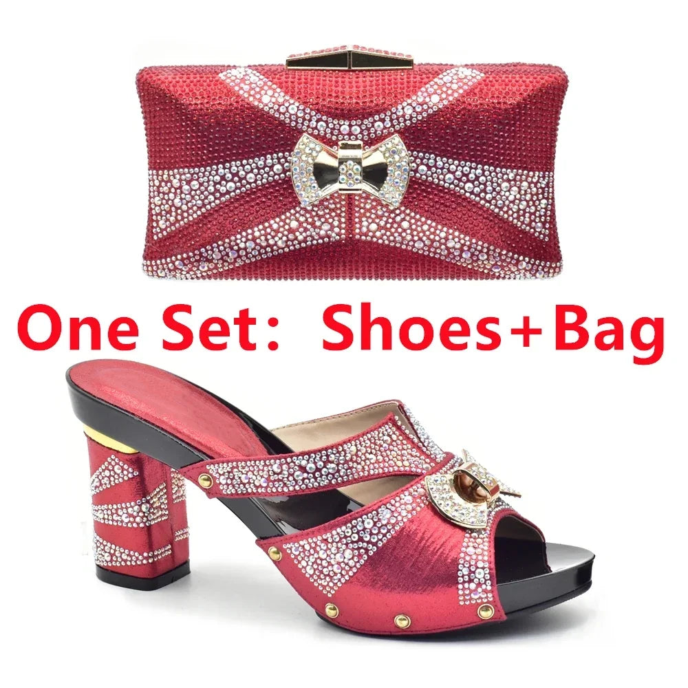 Maxy New Arrival African Matching Shoes and Bags in Women Nigerian Party Pumps Wedding Shoes Bride Wide Heels Women