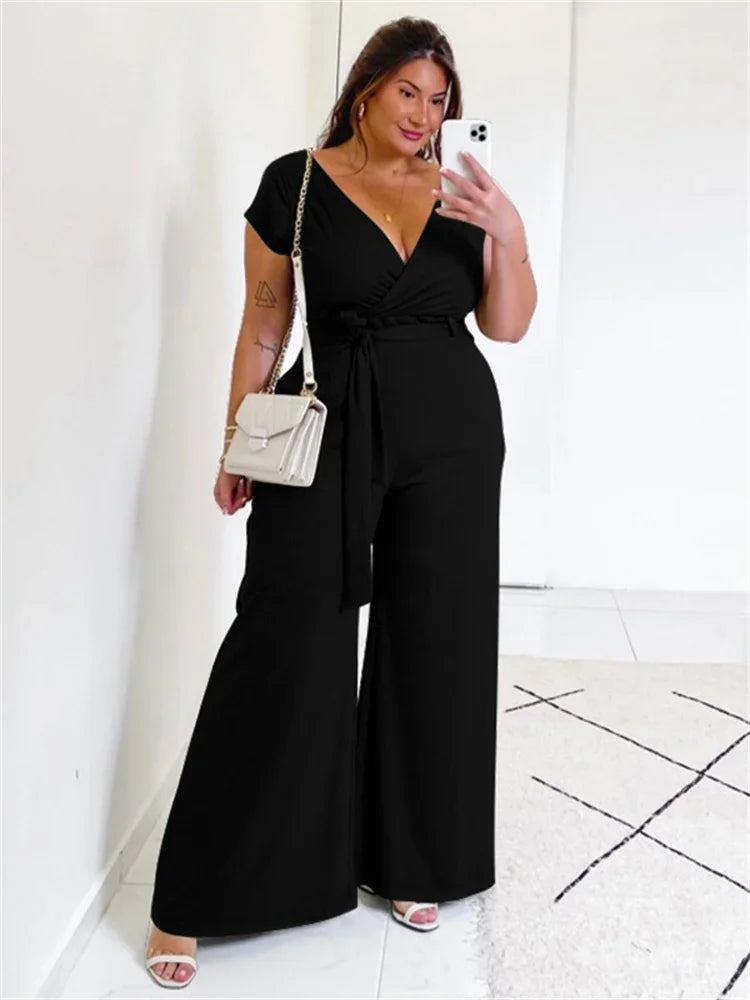 Wmstar Plus Size Women Clothes Jumpsuit  Solid Off Shoulder with Bandage Summer Beach V Neck New Style Wholesale Dropshipping