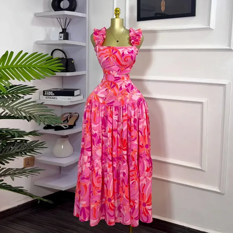 Maxy Skirt Set Women Two Piece Sets Floral Print Dress Sets Sling Short Vest Tops A Line Long Skirts Matching Sets Sexy Elegant Y2k