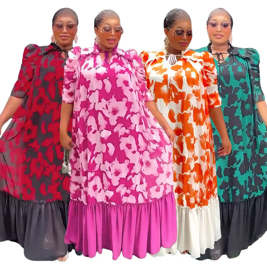 Maxy Plus Size Party Evening Dresses for Women New Summer Fashion Dashiki Ankara Print Gown Elegant Muslim Maxy Dress