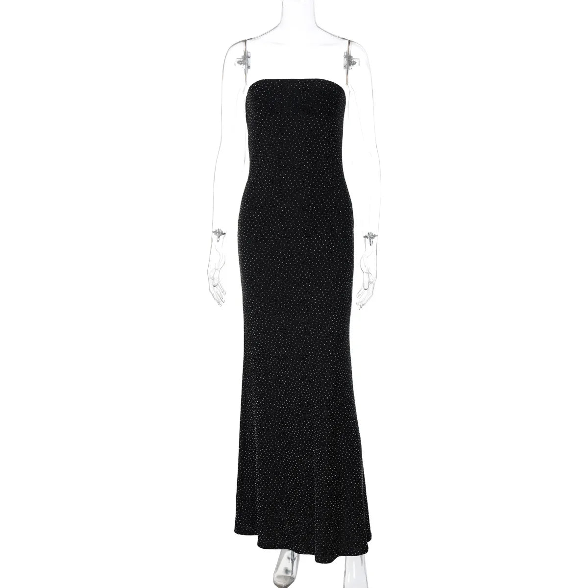 Maxy Glitter Diamonds Strapless Mermaid Evening Party Dresses Women Sexy Sleeveless Backless Slim Birthday Long Robe