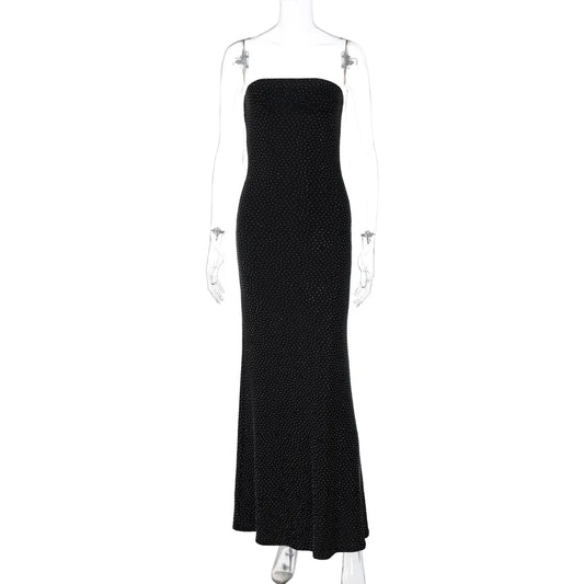 Maxy Glitter Diamonds Strapless Mermaid Evening Party Dresses Women Sexy Sleeveless Backless Slim Birthday Long Robe