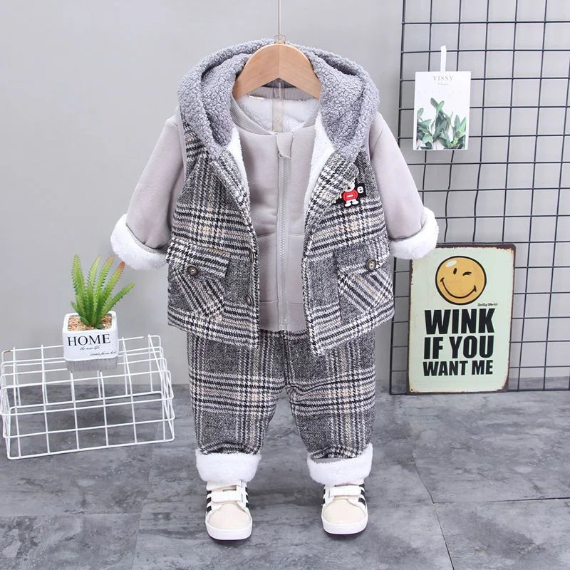 Toddler Boys Clothing Suit 2024 Autumn Winter Baby Kids Fashion Thicken Hoodies Vest Pants 3Pcs/Sets Children Costume Tracksuits