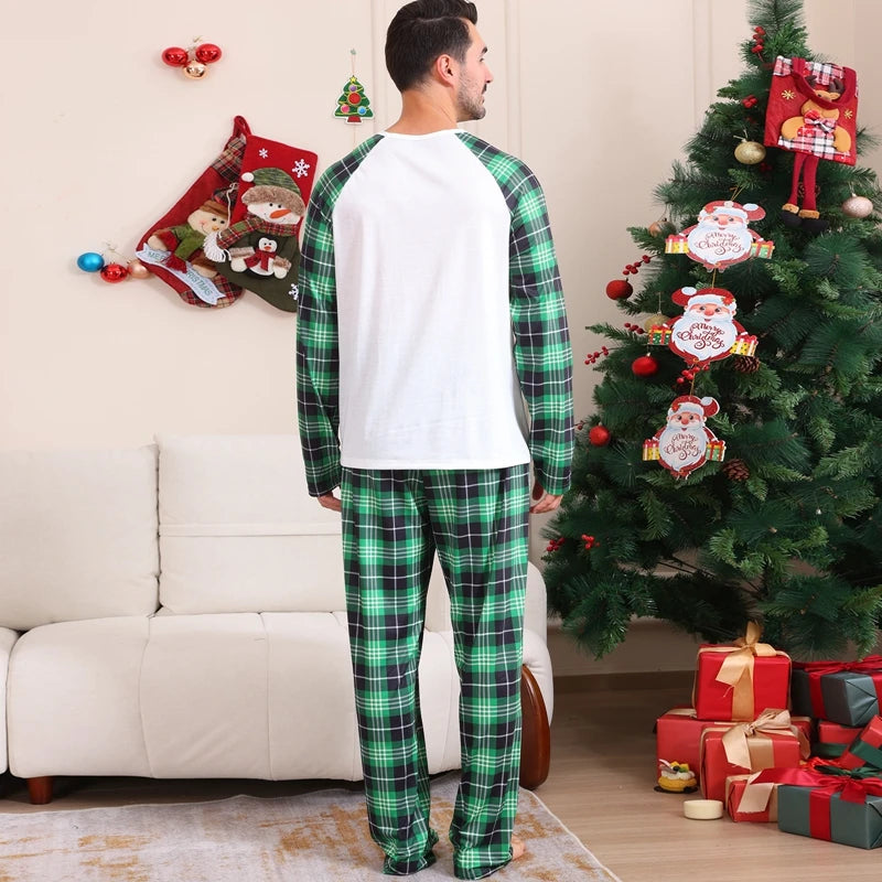 Maxy Christmas Matching Pajamas Christmas Tree Print Long Sleeve Shirt and Elastic Plaid Pants Set Loungewear Soft Sleepwear