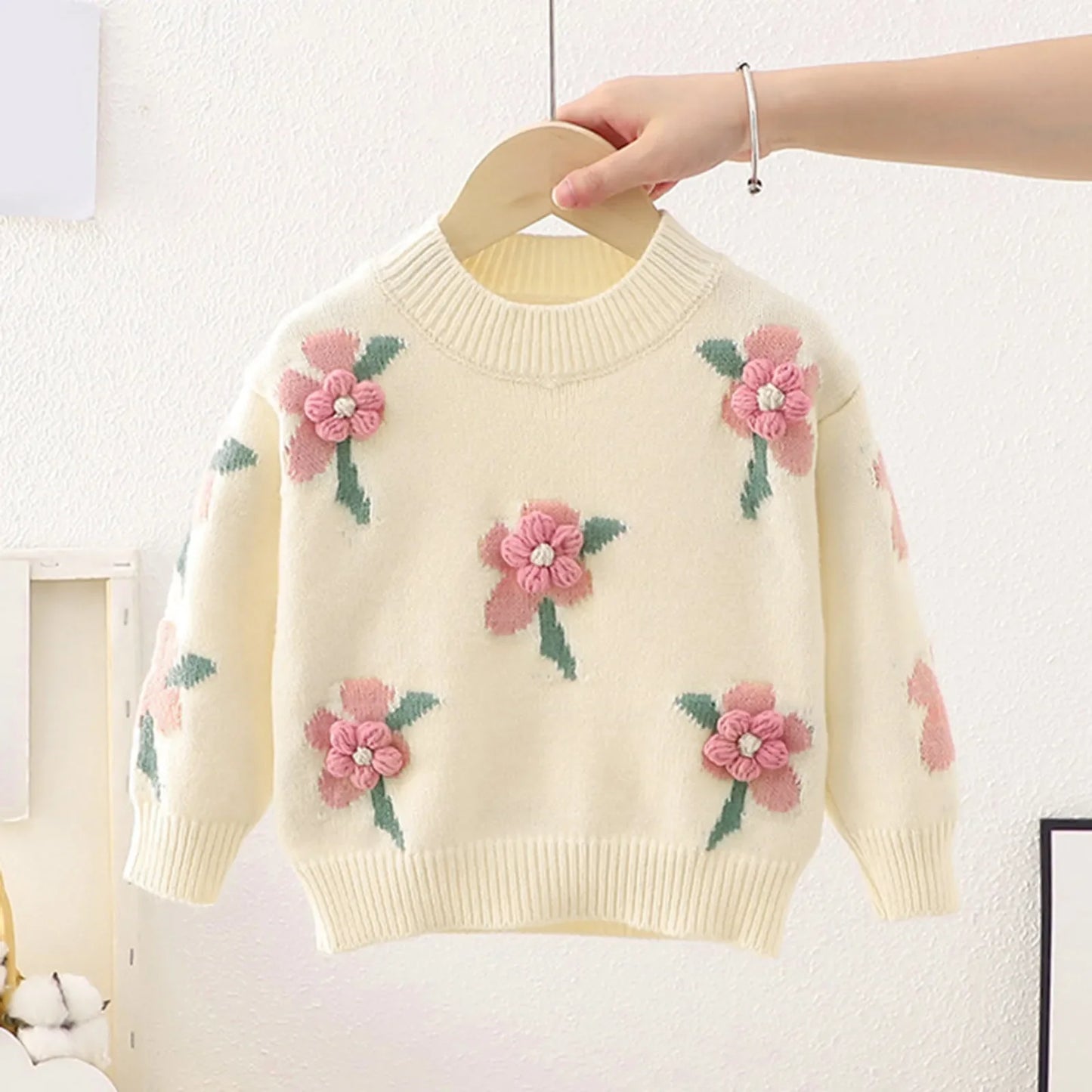 Toddler Kid Clothes Baby Boys Girls Knitted Sweater Embroidered flowers Loose Autumn Winter Warm Children Pullover Sweatshirts