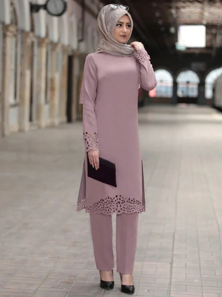 Maxy M-4XL Two Piece Sets Tops and Pants Women Turkey Muslim Abaya Split  Dresses Ramadan Moroccan Kaftan Islamic Clothing