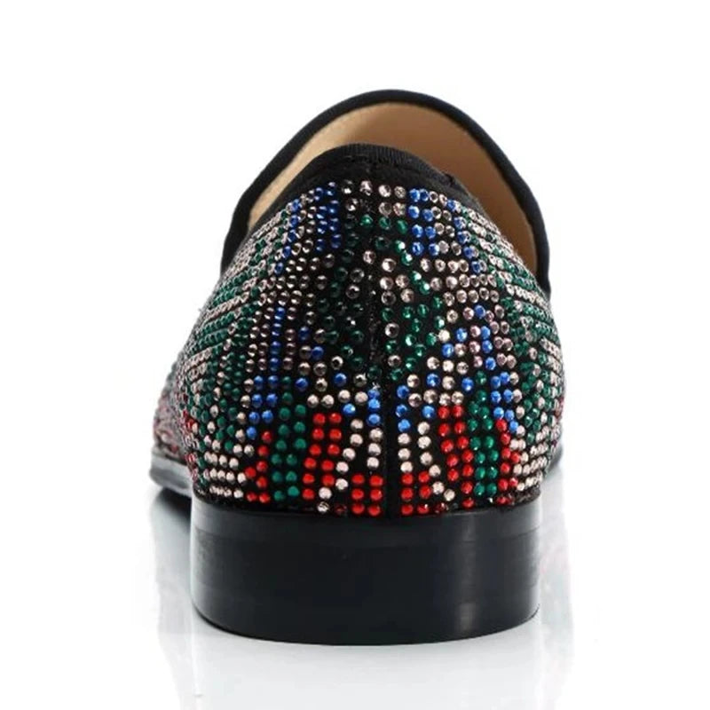 Visco Colorful Rhinestone Wedding Shoes Man Pointed Toe Real Suede Leather Slip On Flats Male Fashion Party Shoes