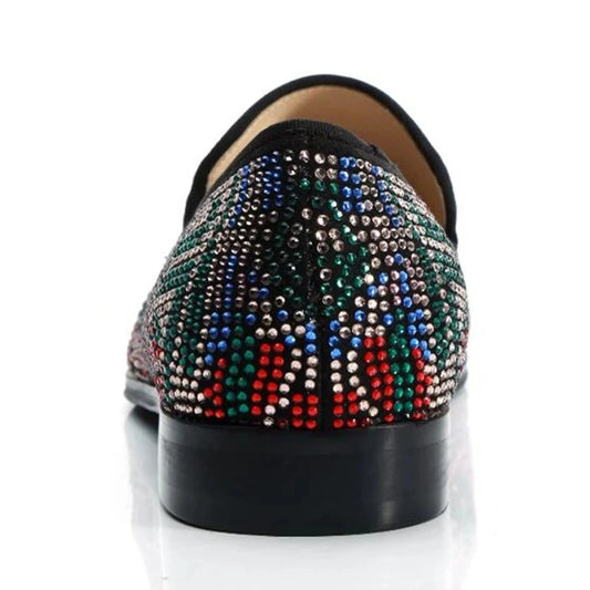 Visco Colorful Rhinestone Wedding Shoes Man Pointed Toe Real Suede Leather Slip On Flats Male Fashion Party Shoes