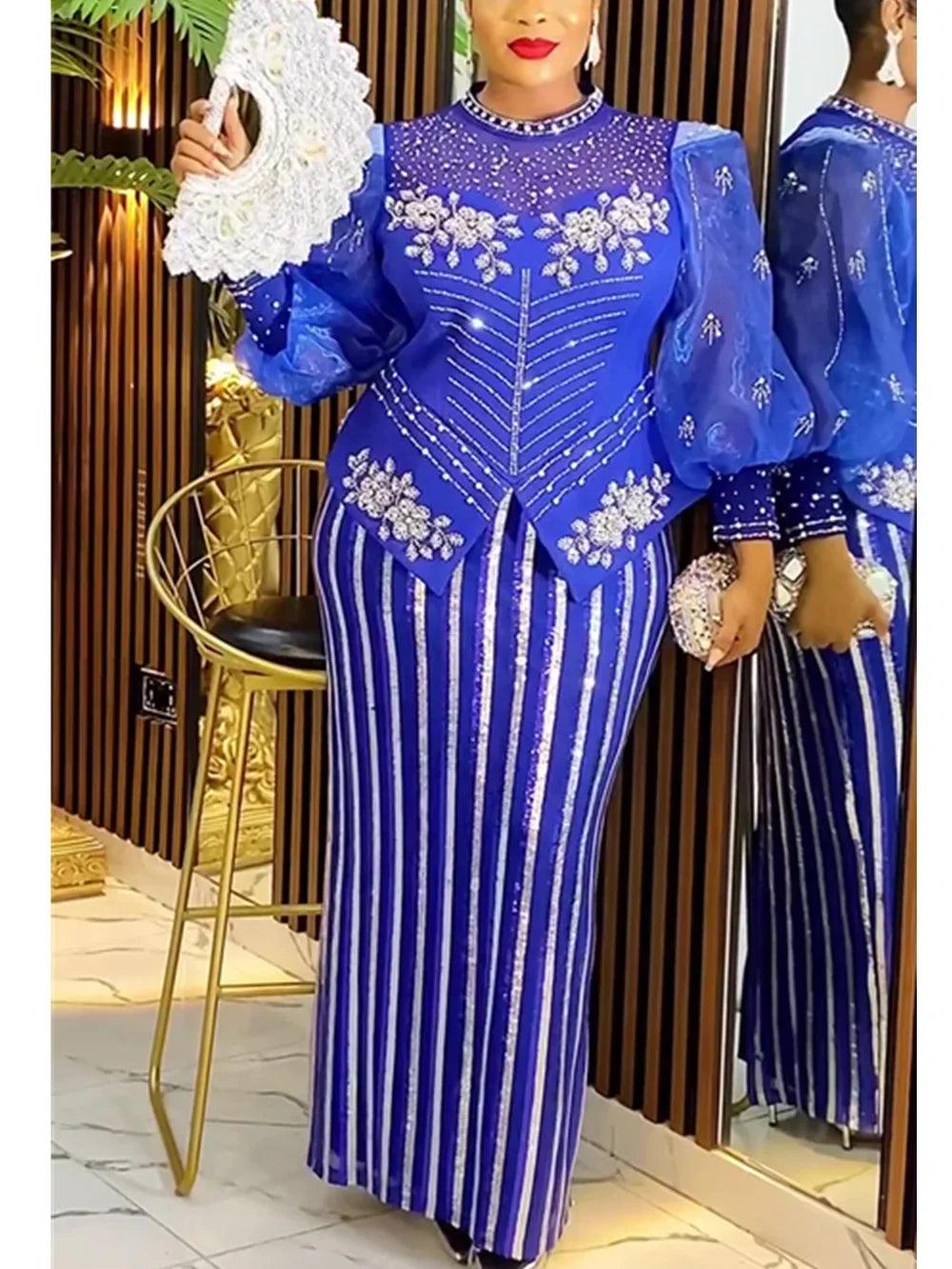 Amay Dresses for Women New Fashion Plus Size Sequin Evening Party Long Dress Dashiki Ankara Outfits Robe African Clothes