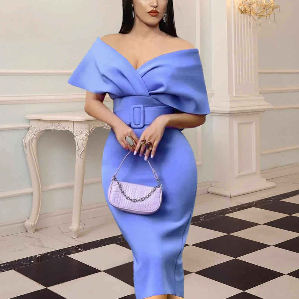 Pencil Dress Women Bare Shoulder Backless Belt Summer Autumn Christmas Party Prom Elegant Lady Wedding Bridesmaid Slim Dresses