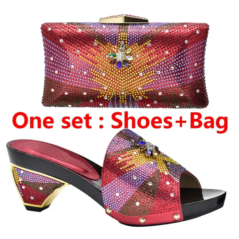 New Arrival Max Shoes and Bag Set Decorated with Rhinestone High Quality African Women Wedding Shoes and Bag Set Party Shoes
