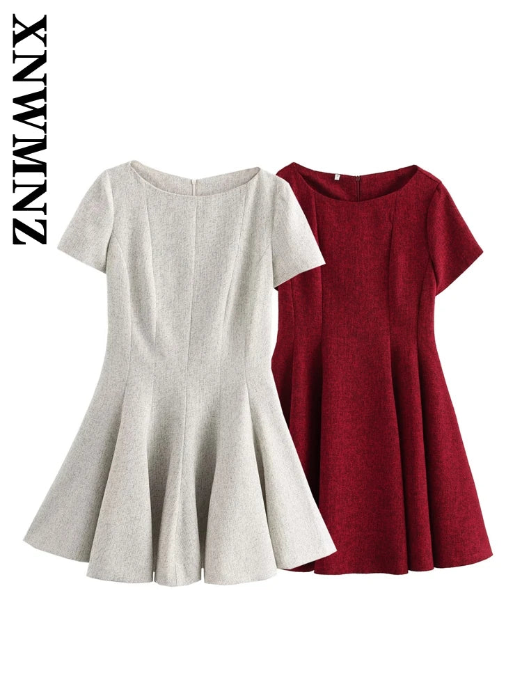 Maxy Autumn New Female Evening Party O-Collar Dresses Dress Elegant Lady Short Sleeve Mini Skirt Ruffles Regular Fit Top