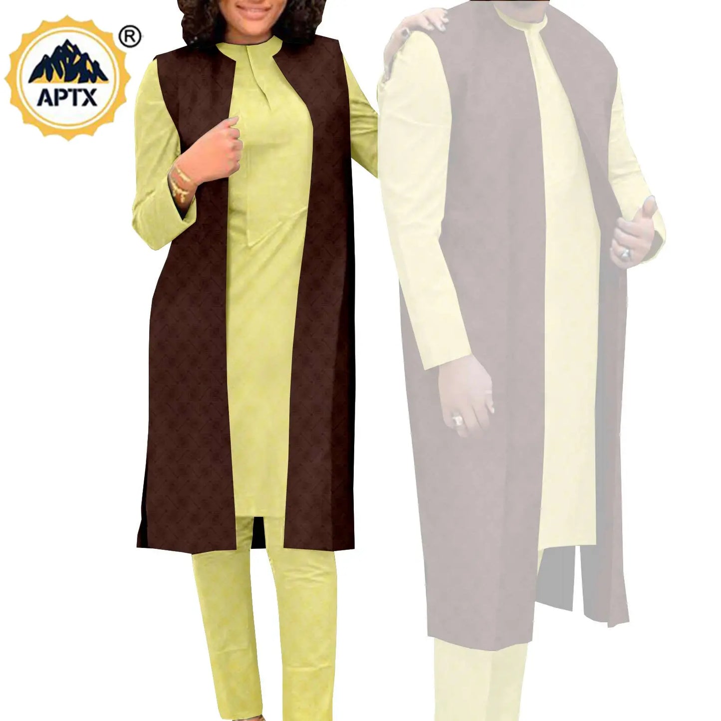 Amay Couples Clothes Bazin Riche Women Outfits 3 Pieces Sets Match Men Jacquard Shirt and Pants and Vest Jackets Sets Y22C029