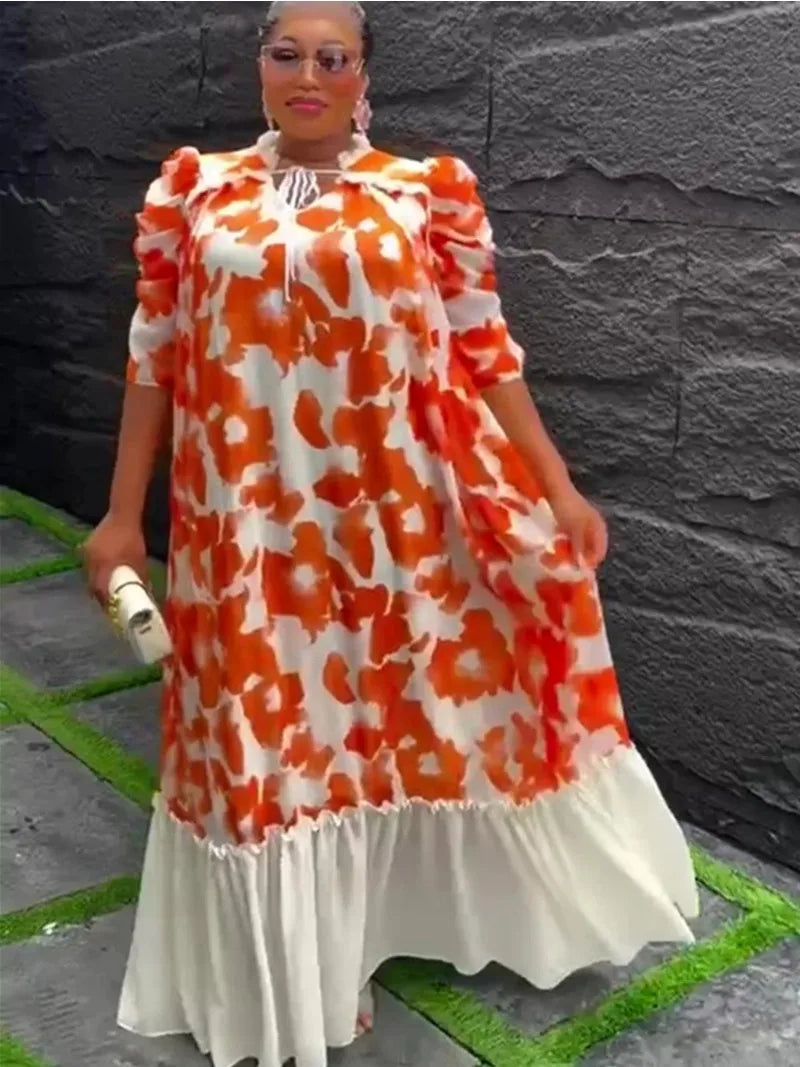 Maxy Plus Size Party Evening Dresses for Women New Summer Fashion Dashiki Ankara Print Gown Elegant Muslim Maxy Dress