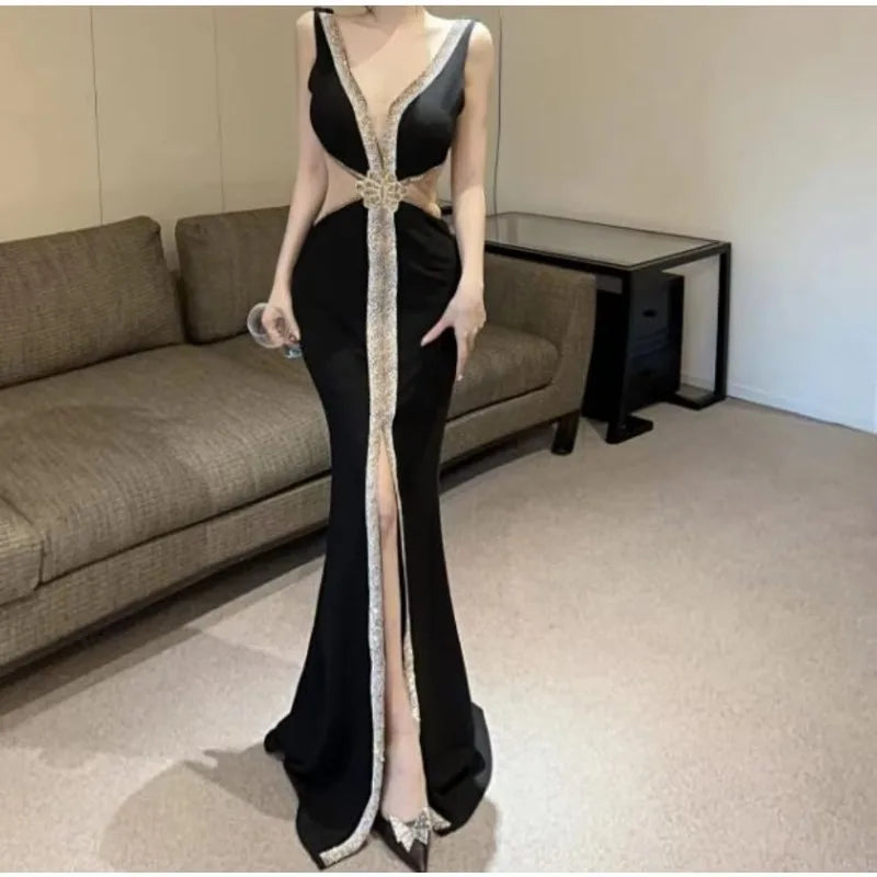 Maxy Elegant Glitter Sequin Sweet High Waist Sheer Mesh Spliced Split Slip Dress Fashion Evening Slim Women Summer Hip Wrap Dresses