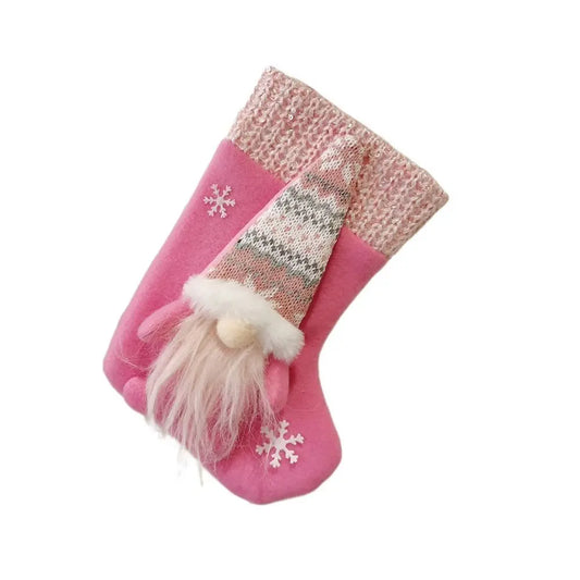 Christmas Stocking Faceless Gnome Doll Pink Socks Santa Claus Fabric Gift Bag Xmas Tree Ornament Hanging Party Festival Supplies