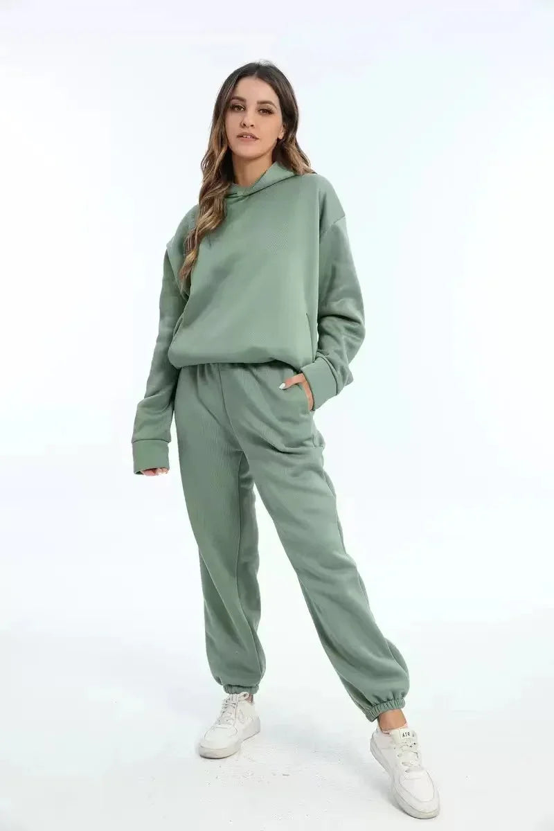 Winter Two Piece Sets Women Tracksuit Oversized Suit 2024 Autumn Trouser Suits Female Sweatshirt Solid Sports Hoodie Sportswear