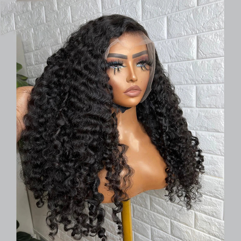 Amay Soft Natural Black Glueless 26inch 180Density Long Kinky Curly Deep Lace Front Wig For Women With Baby Hair Preplucked Daily