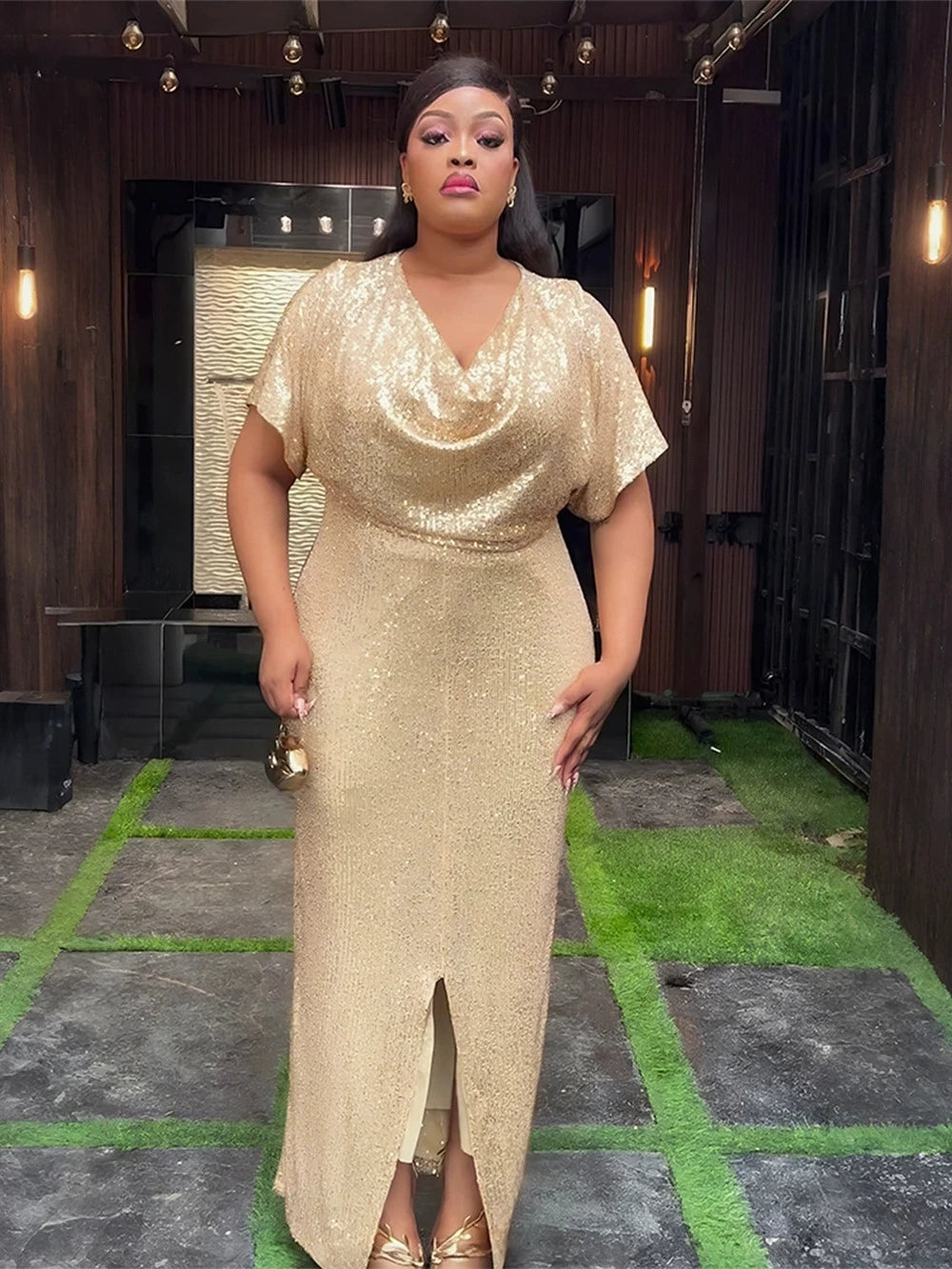 Maxy Elegant African dress Dubai women's new spring and autumn fashion sequin printed robe plus size Muslim wedding party long skirt