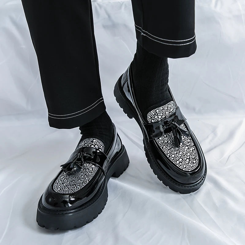 Visco Four Seasons Men Business Loafers Black PU Men Casual Comfortable Height-increasing Fashion Shoes Travel Shoe Men Sizes 38-46