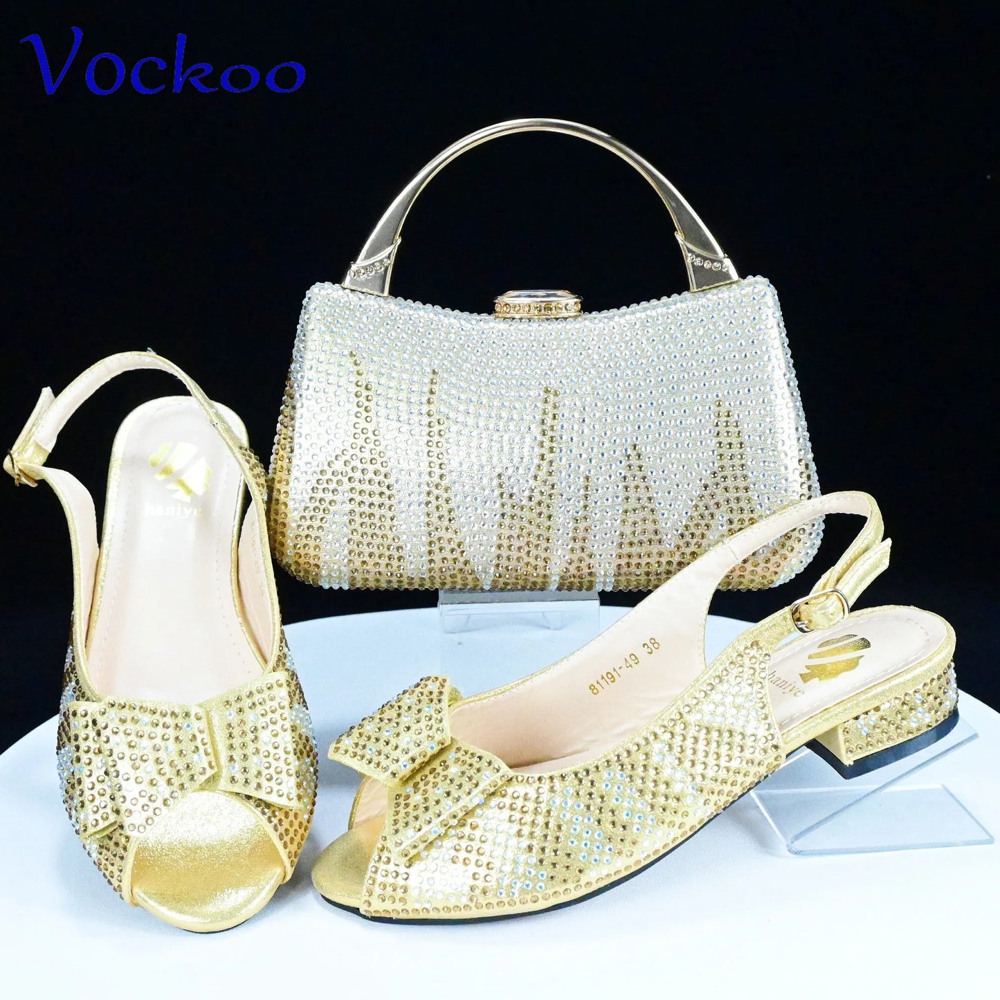 Babs High Quality 2024 Spring Summer New Design in Gold Color Casual Style Italian Women Shoes and Bag Set for Wedding Party