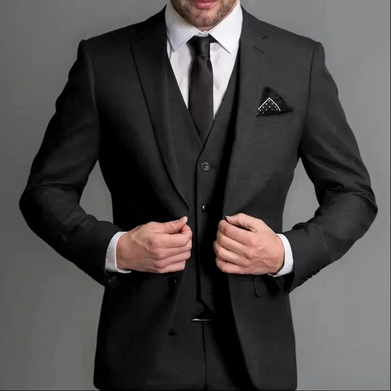 Amay Navy Blue Male Suits Slim fit Notched Lapel  Wedding Tuxedos 3 Piece Sets Tailor Made Business Mens Costume (Blazer+Pants+Vest)
