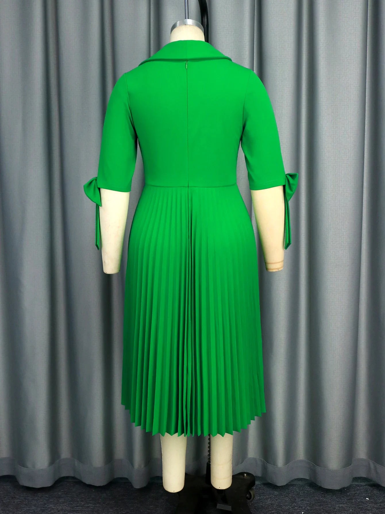 Amay Green Pleated Dresses Slant Neck Half Sleeve Bow Decoration A Line Drapped Women Casual Office Evening Party Gowns 3XL