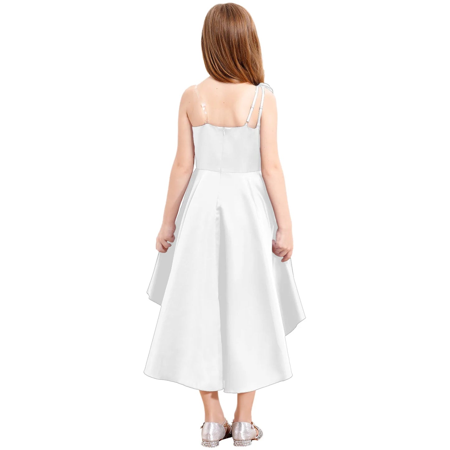 Maxy Princess Kids Flower Girls Elegant Wedding Party Dress One Shoulder Irregular Hemline Dresses Pageant Evening Birthday Banquet Prom Gown