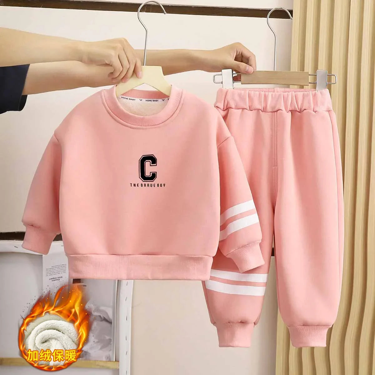 Maxy Girls Boys Velvet Clothes Sets Toddler Kids Letter Sweatshirt Pant 2pcs Suit 2024 Autumn Winter Children's Clothing Casual