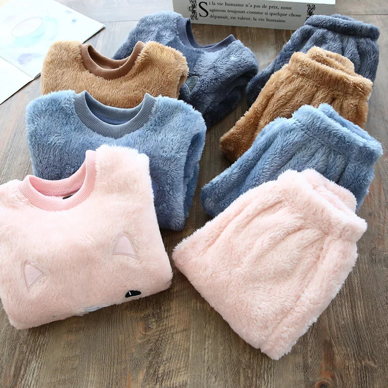 Babs Boy Girl Clothes Pajamas Set Flannel Fleece Toddler Child Warm Catoon Bear Sleepwear Kids Home Suit Winter Fall Spring 1-8Y