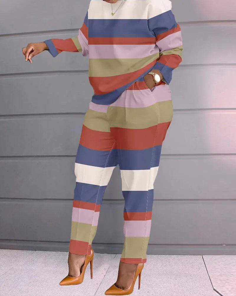 Amay 2 Piece Sets Women Outfits Autumn Winter New Print Long Sleeve Top & Fashion Pants Set Casual Suits Streetwear Y2k Clothes