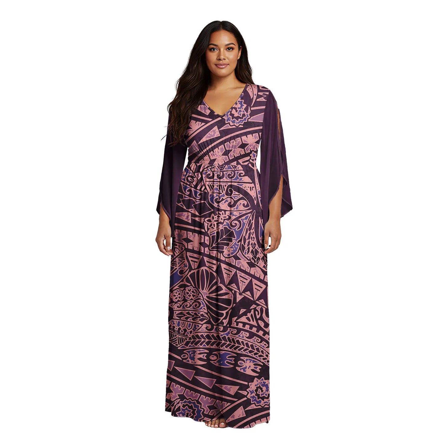 Maxy Latest Women's V-neck Dress Custom Sexy Evening Gown Polynesian Samoan Tribal Pattern Design Casual Dress