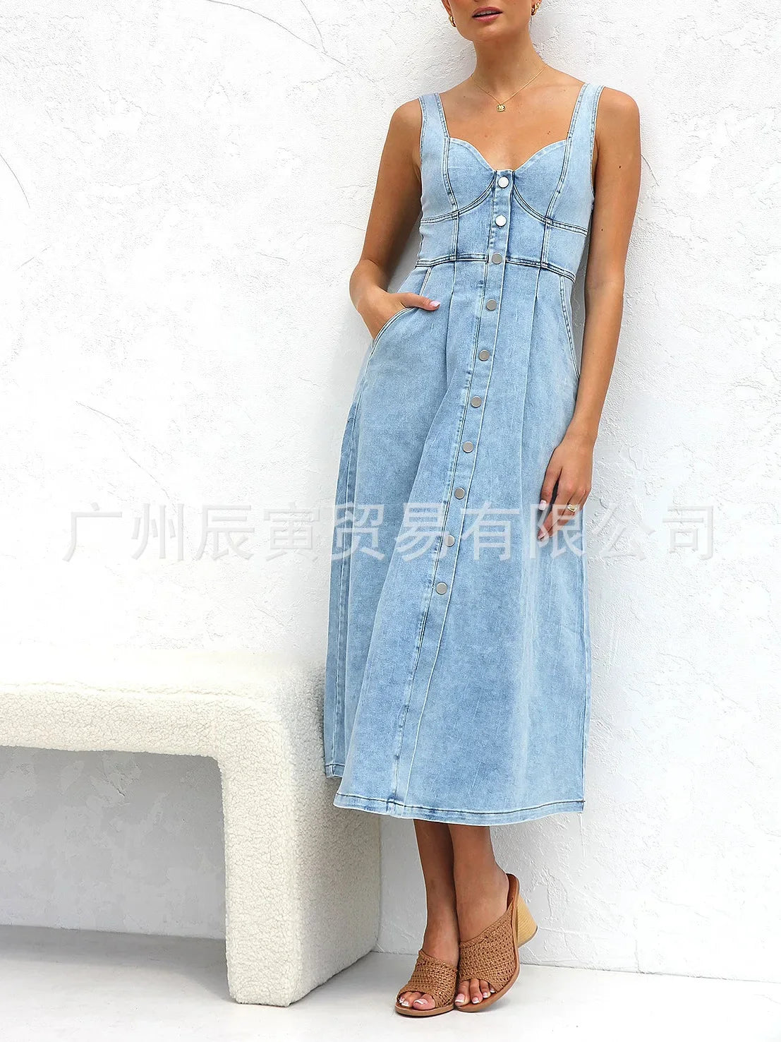 Maxy Women Denim Dresses Long Dress Sling Sleeveless A Line Casual High Waist Maxy Elegant largos Summer Y2k Streetwear