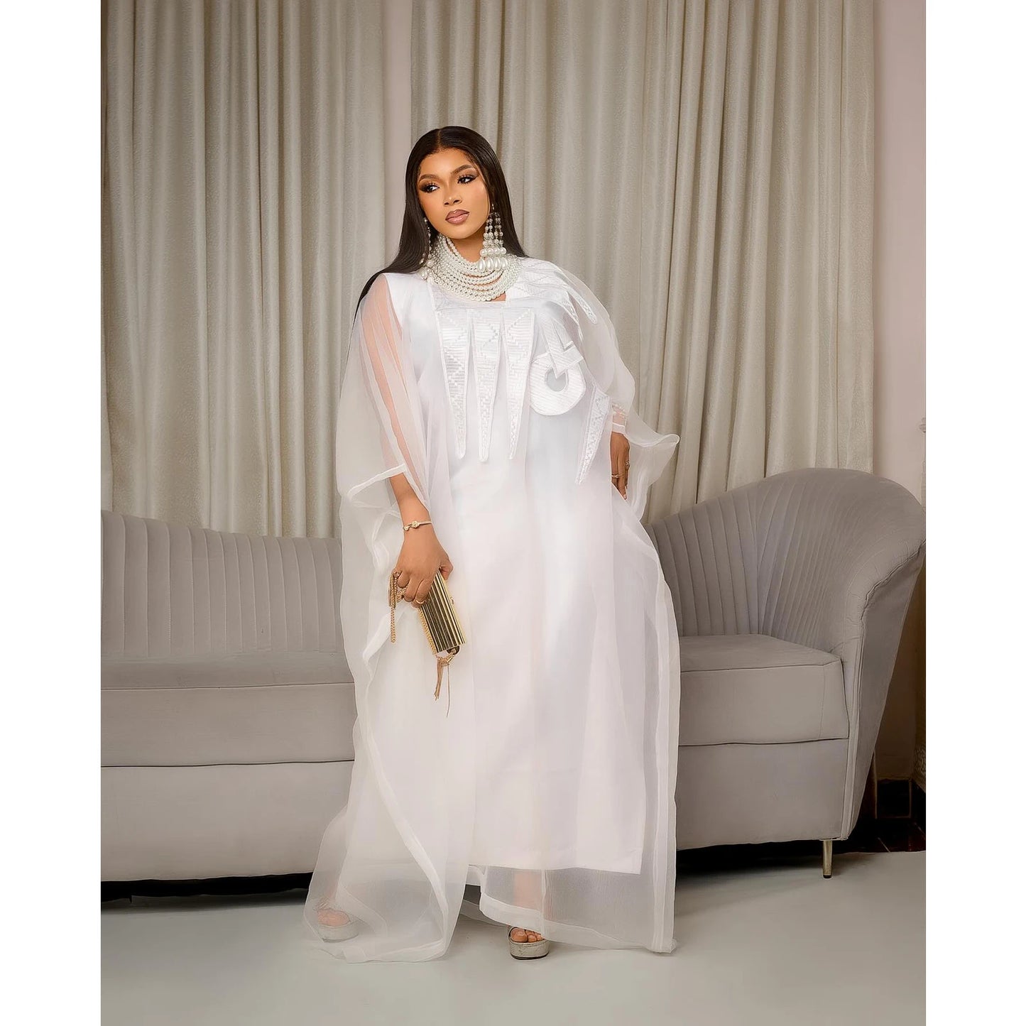 Amay Attire for Women White Abaya Embroidery Plus Size Elegant Party Church Dress