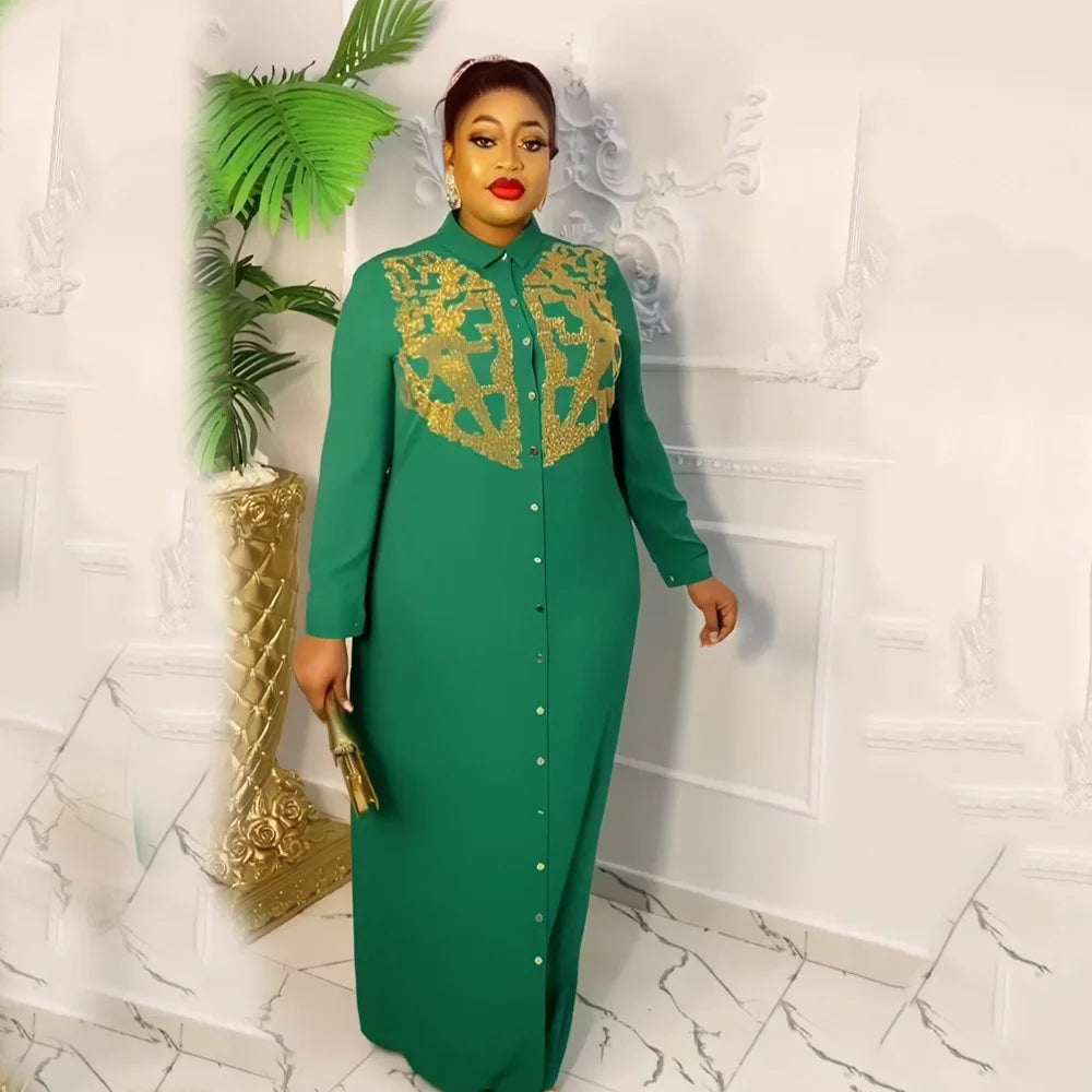 Maxy Elegant Women Diamonds Dashiki Ankara Boubou Abaya Long Maxy Dresses Turkey Dubai Kaftan Evening Party Gowns Shirts