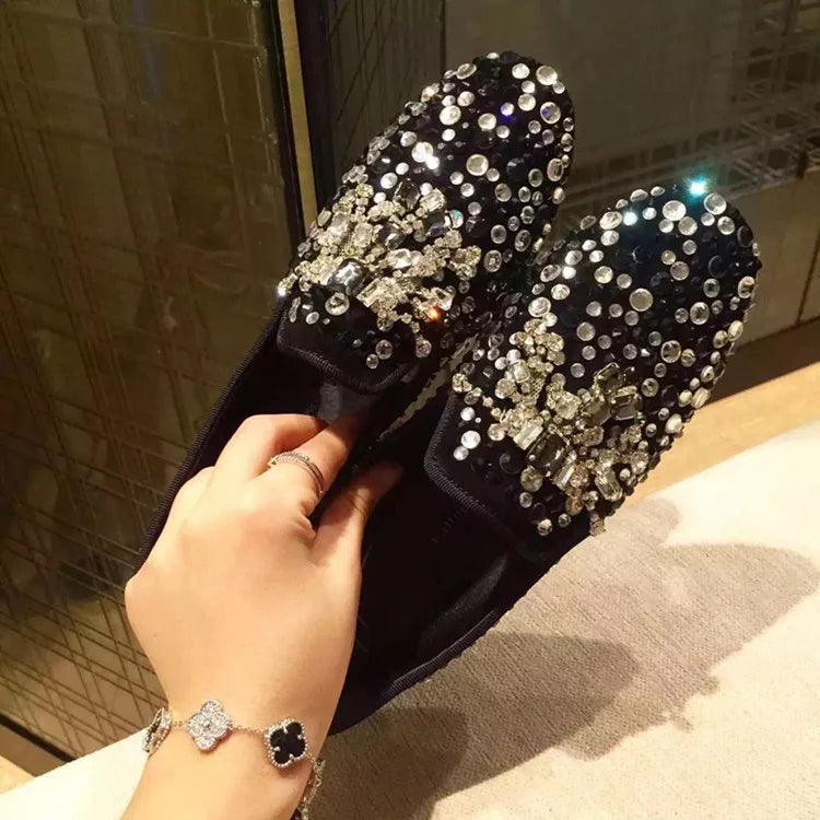 Visco Spring Gold Black Handmade Rhinestone Men Shoes Crystal Loafers Male Luxury Party Wedding Shoes Slip on Men's Flat shoes