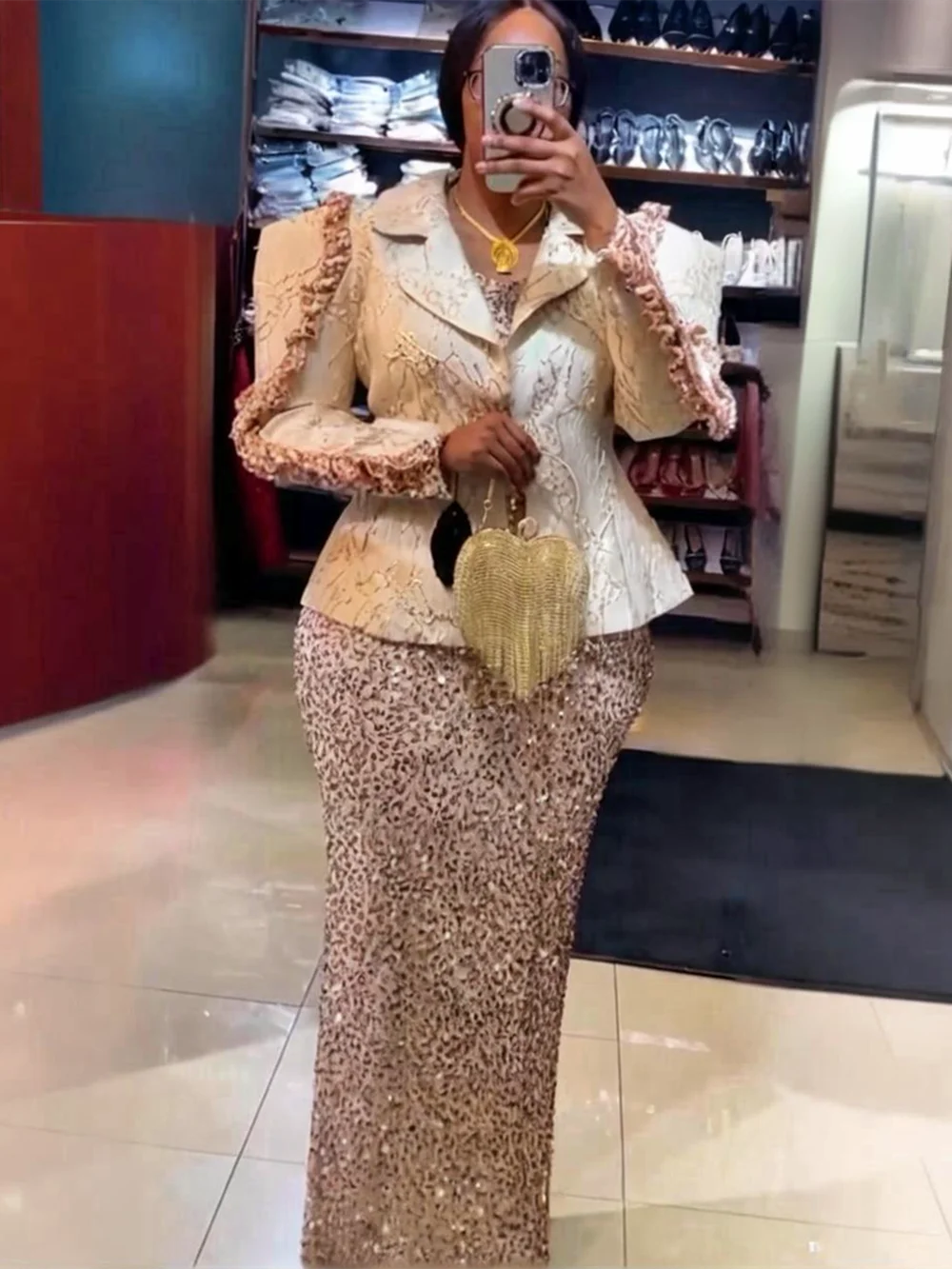 Maxy 2 PCS Sets Clothes for Women Dashiki Ankara Sequin Robe Plus Size Turkey Wedding Evening Party Dresses with Coat