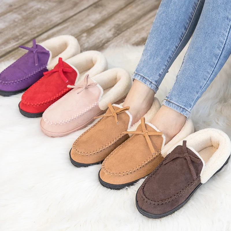 Women Loafers Shoes Warm Moccasins Flat Shoes 2024 Fashion Winter Warm Faux Fur Flock Loafers Ladies Slip On Shallow Boat Shoes