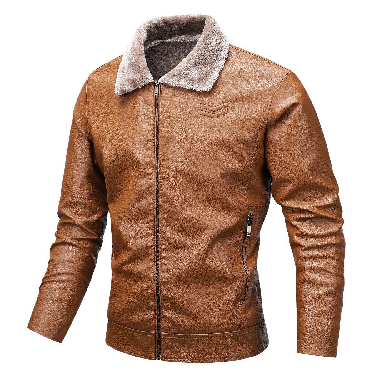 Maxy Men's Leather Jacket with Plush Lining Motorcycle Style Top  Artificial Leather Jacket Mens Fur Coat  Winter Men