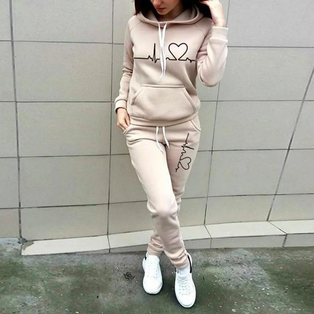 Maxy Women Sports Suit Pullover Elastic Waist Two-piece Set Soft Solid Color Lady Hoodie Suit Lady Tracksuit Wear Resistant