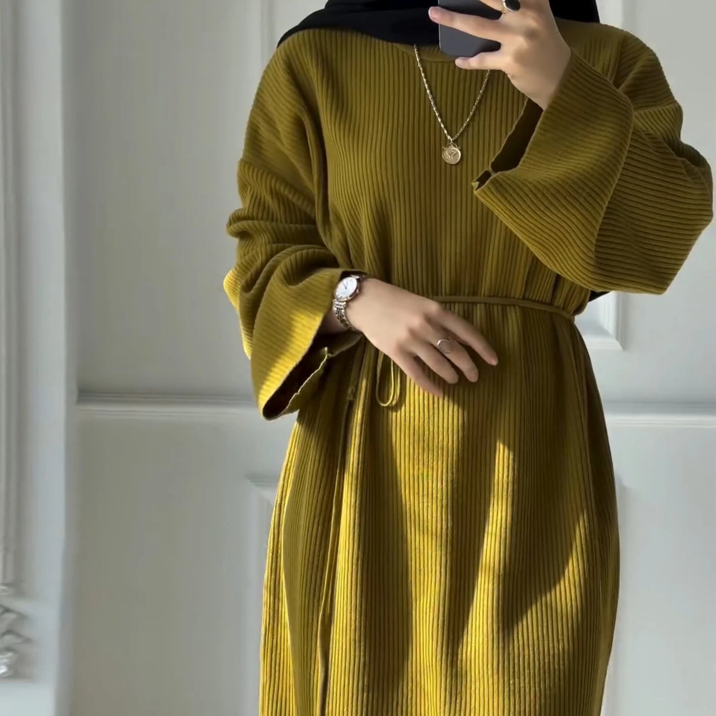Maxy Ribbed Knit Abaya Dress for Women, Warm Muslim Long Dress, Turk Islamic Clothing, Modest Hijabi Outfit, Ramadan, Autumn/Winter