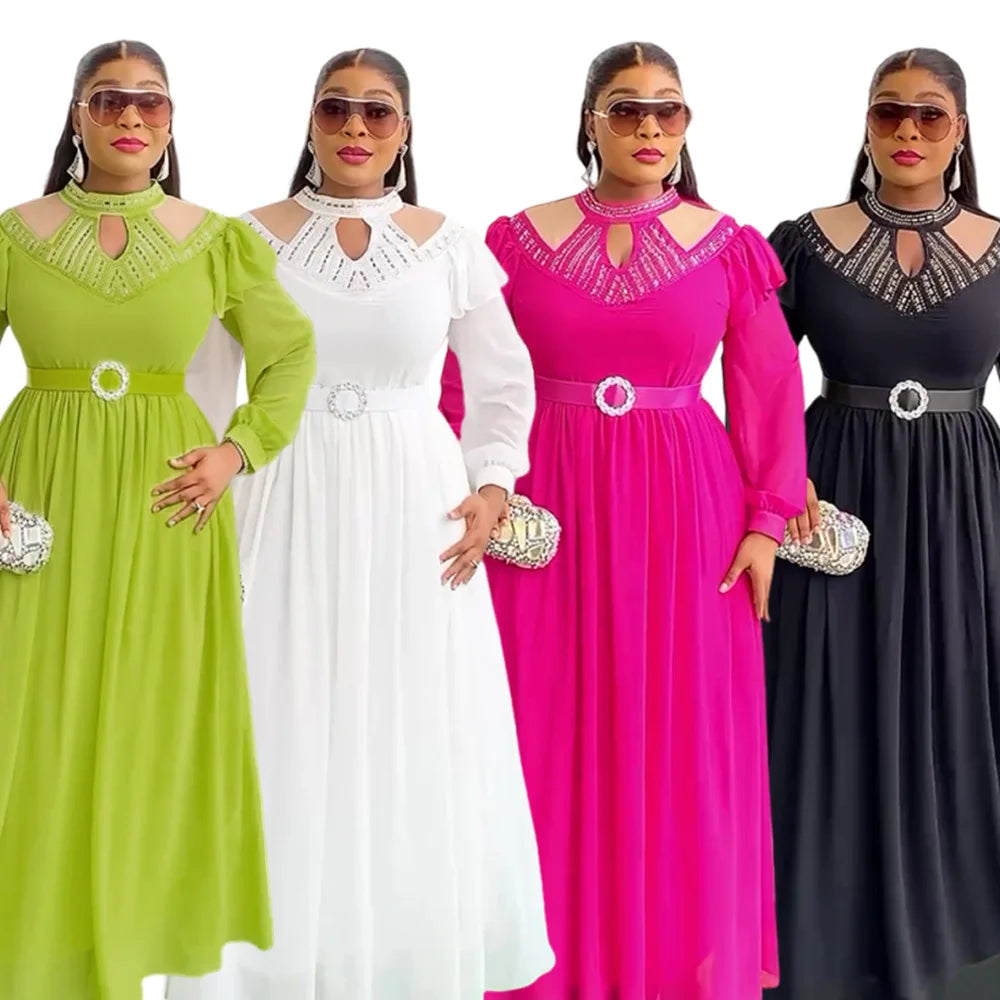 Amay Plus Size Evening Dresses for Women Luxury Diamonds Wedding Party Gown Ankara Dashiki Clothing Turkey Kaftan Robe