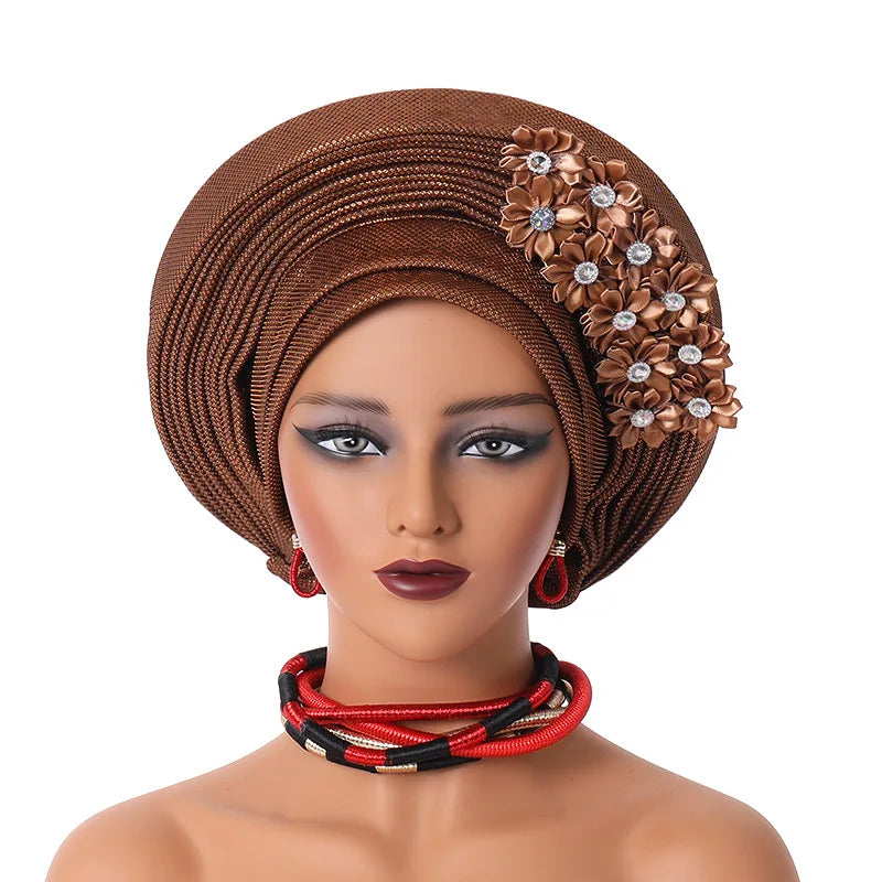 Maxy Gele Head tie Auto Gele Turban Head warp Already Made African Turban Cap Party Women Muslim Hijab Headscarf Bonnet Hat