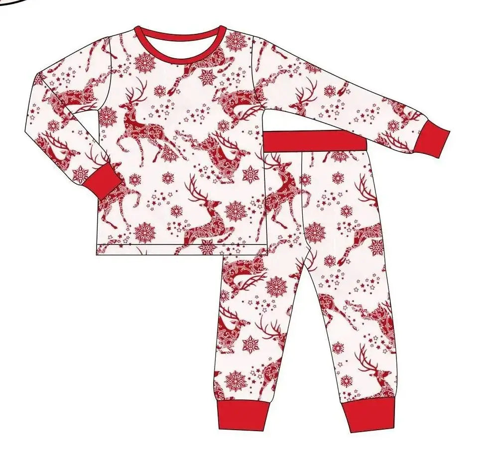 Maxy Boutique children's suit Christmas long-sleeved lace deer tree socks print girls dress boys' pajamas set baby zipper jumpsuit