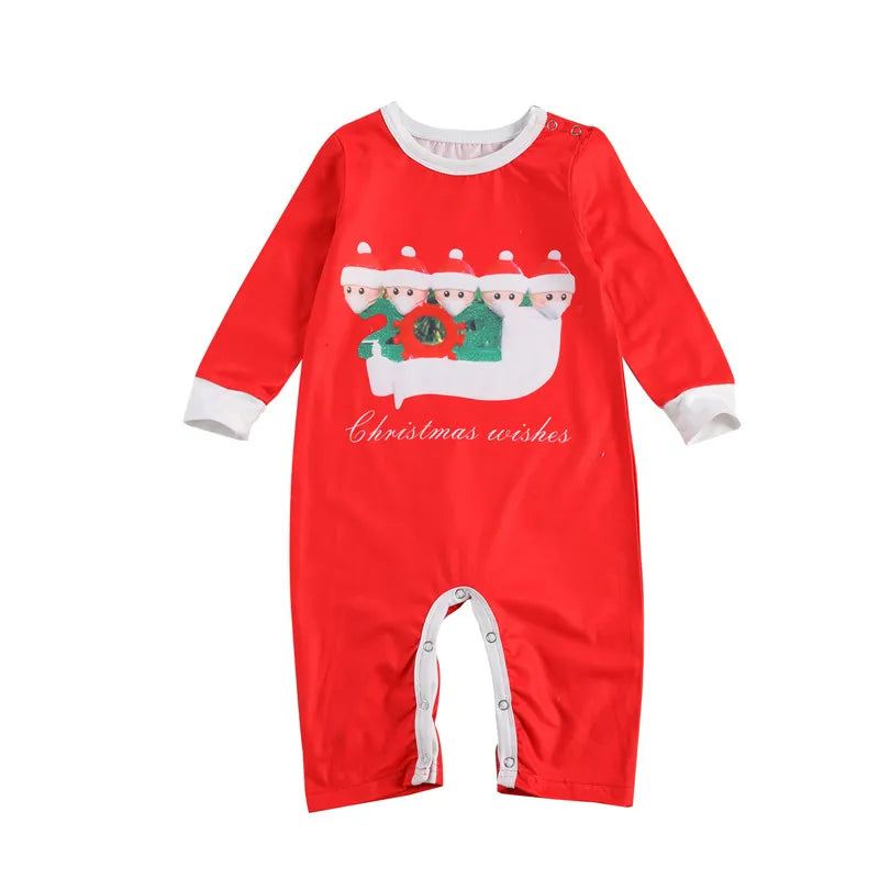 Parent-Child Nightclothes Christmas Pajamas Set Cartoon Santa Word Printed Family Top Sleeping Striped Trousers Baby Romper 2020