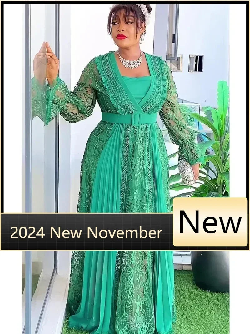 Maxy Plus Size Party Dresses for Women Fashion Dashiki Ankara Lace Wedding Gowns Elegant Christmas Muslim Dress