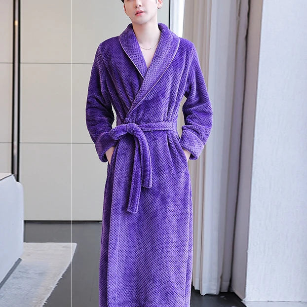 Maxy Autumn Winter Flannel Women Long Robe Nightgown Thicken Warm Bathrobe Sleepwear Loose Casual Coral Fleece Home Dress Lounge Wear