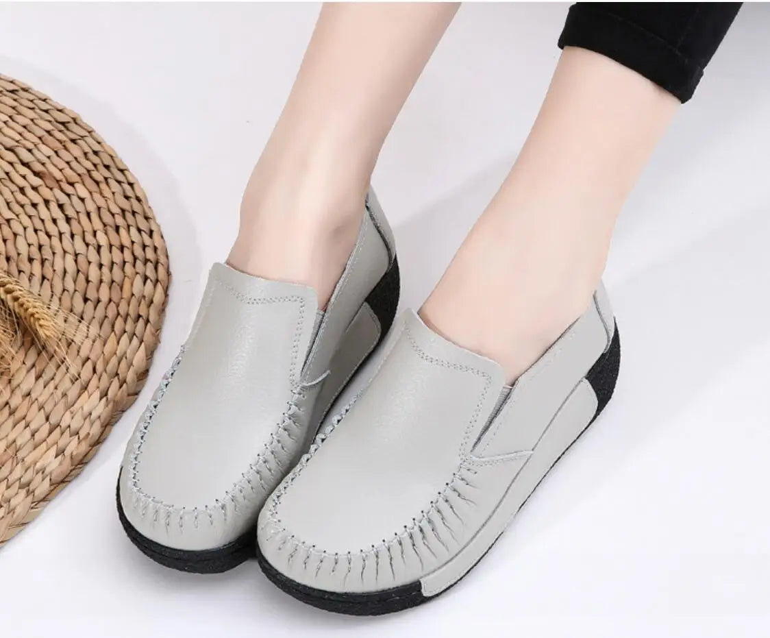 Maxy New Spring Autumn Women Flats Platform Loafers Ladies Genuine Leather Comfort Wedge comfort Orthopedic Slip On Casual Shoes