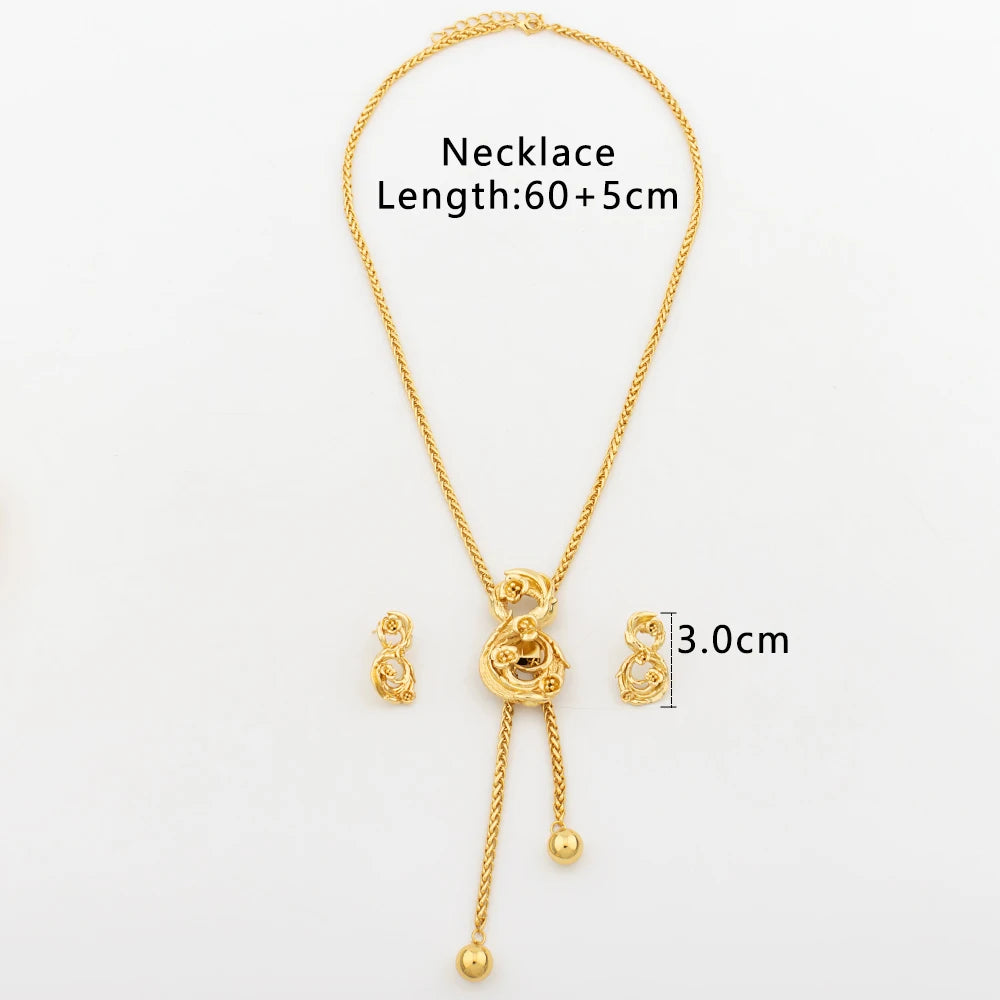 Maxy New Fashion Gold Plated Jewelry Set Pendant Necklace Drop Earrings for Women Adjustable Chain Party Bohemia Jewelry